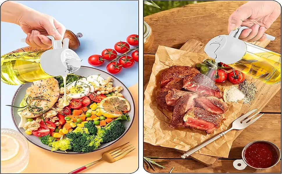 1-2PCS 2in1 Olive Oil Dispenser Bottle 500ml Plastic Oil Sprayer Cooking Oil Spray Tank BBQ Baking Picnic Kitchen Tools for Home