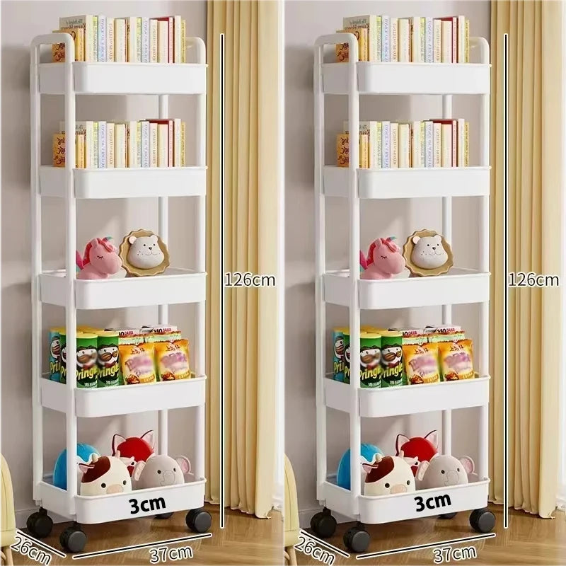 Bookshelf Storage Trolley Mobile Kitchen Organizer Cart With Wheels Multi-Layer Bathroom Shelves Household Snacks Storage Rack