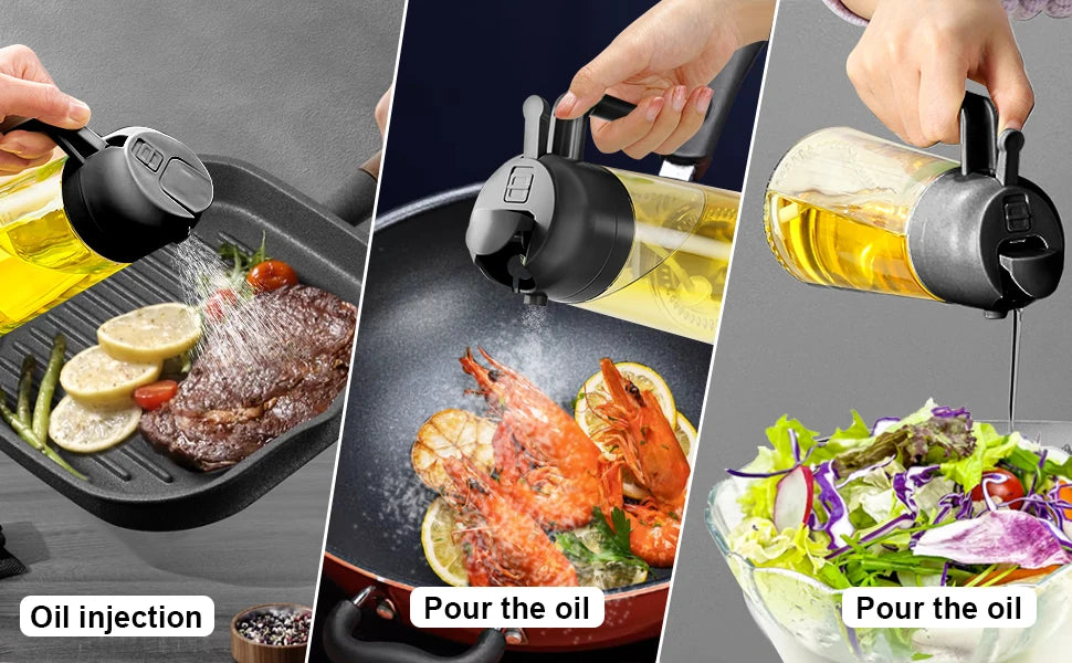 1-2PCS 2in1 Olive Oil Dispenser Bottle 500ml Plastic Oil Sprayer Cooking Oil Spray Tank BBQ Baking Picnic Kitchen Tools for Home