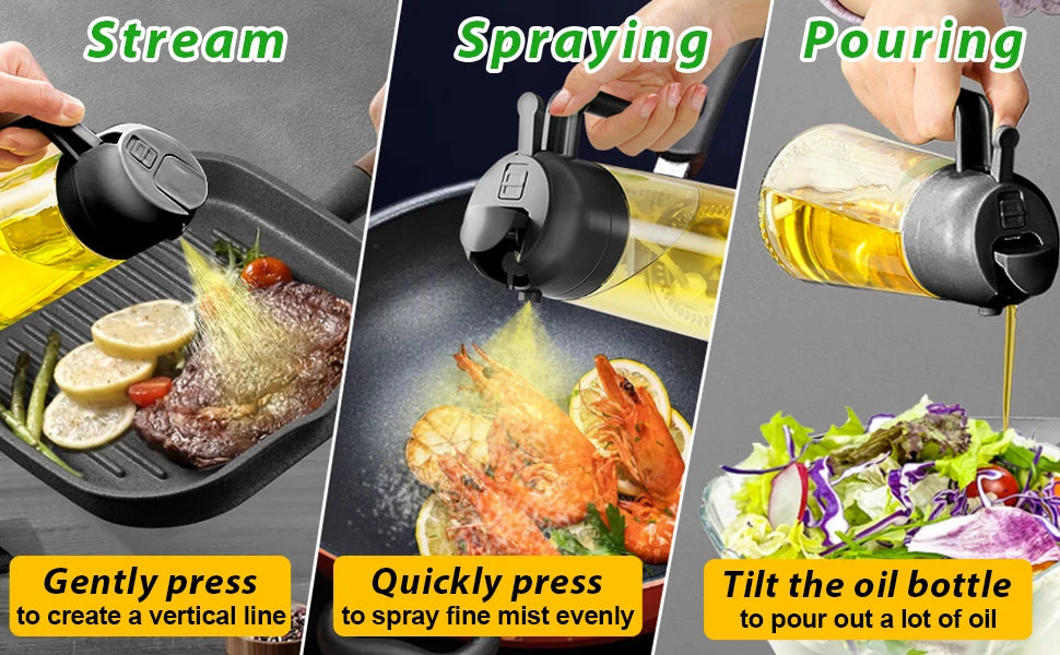 1-2PCS 2in1 Olive Oil Dispenser Bottle 500ml Plastic Oil Sprayer Cooking Oil Spray Tank BBQ Baking Picnic Kitchen Tools for Home