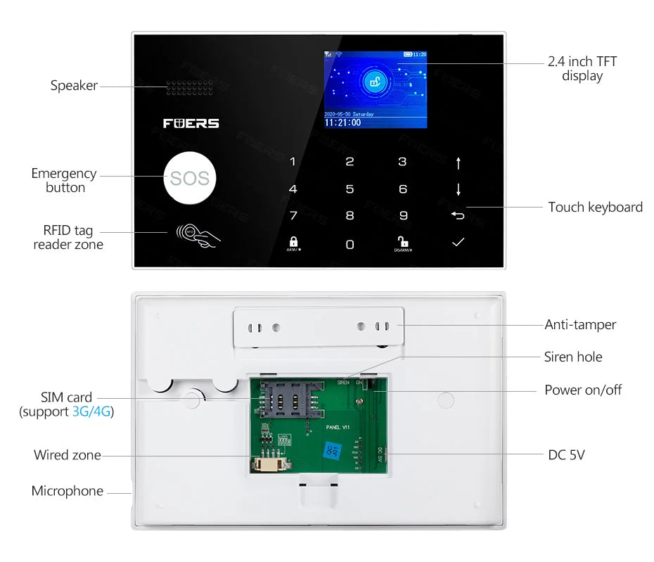 FUERS WIFI GSM Alarm System Wireless Home Burglar Security Alarm System Tuya APP Control Siren Motion Detector PIR Smoke Sensor